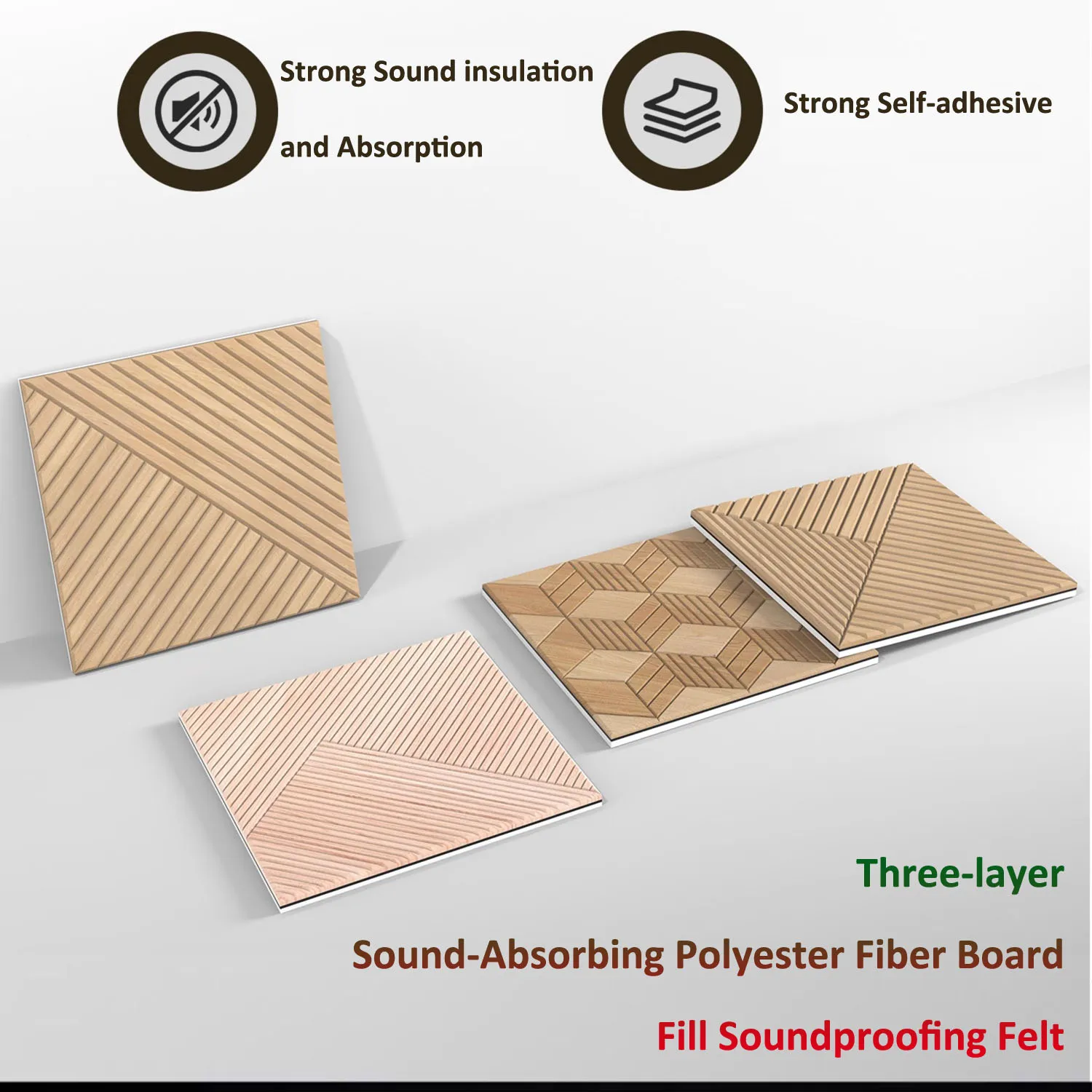 4Pcs 60x60x2cm Three-layer Self-adhesive Sound-Absorbing Polyester Fiber Board Fill Soundproofing Felt for Studio Video Room