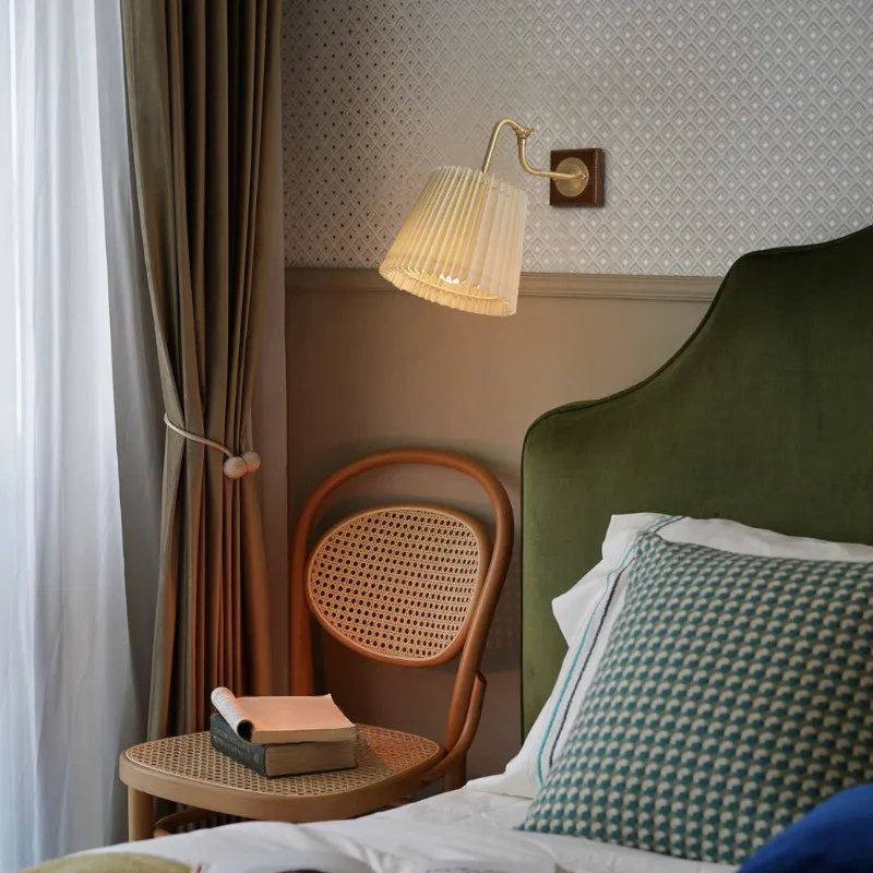 

Wall lamp bedroom, American light luxury retro French pleated living room wall lamp