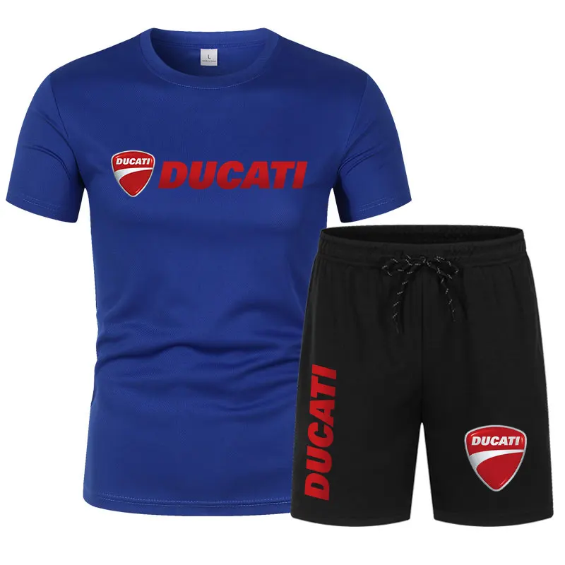 DUCATI Men's Summer Clothing Sets Short Sleeve T-Shirt Sports Shorts Motorcycle Theme Jogging Beachwear Regular outdoor jogging