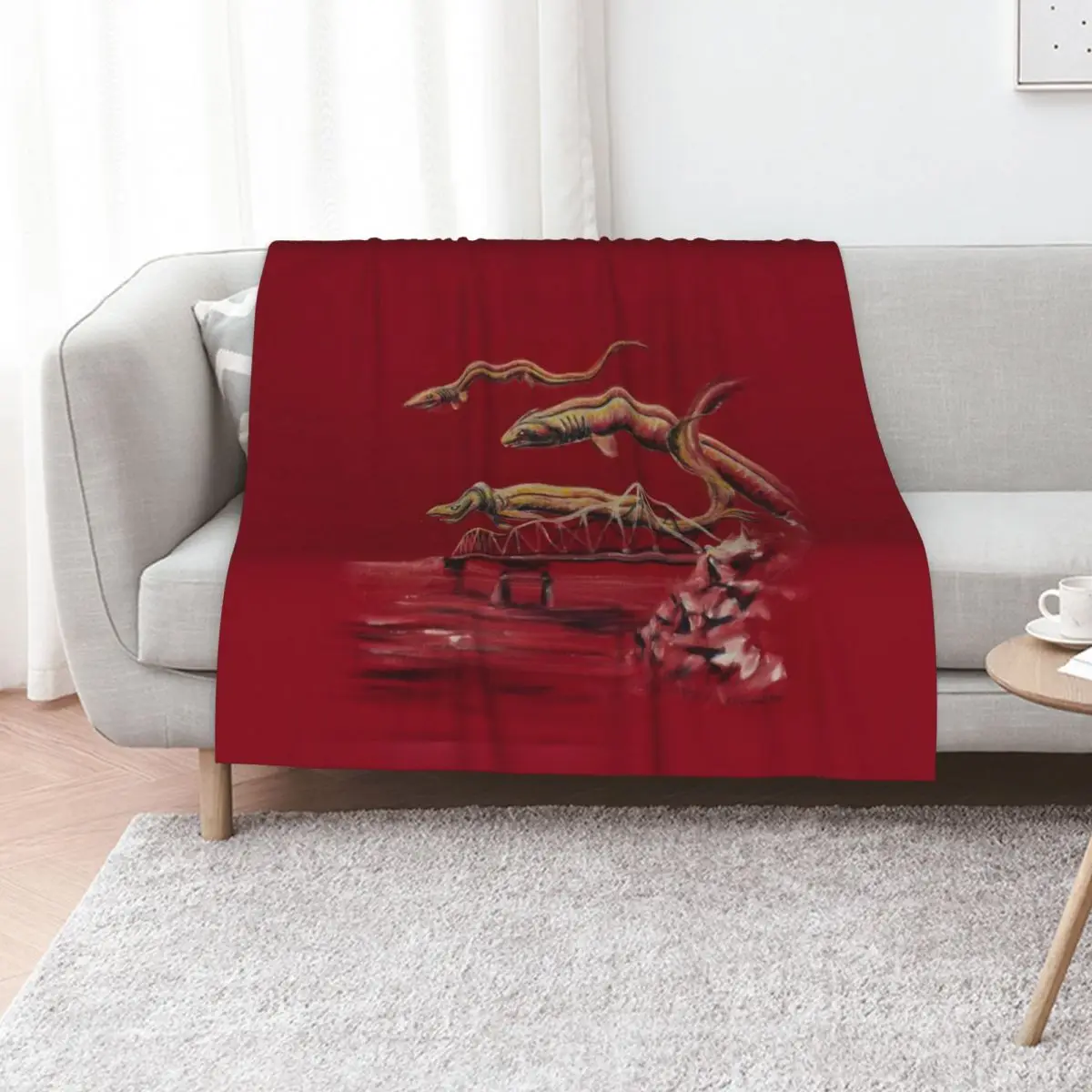 

frilled sharks over the train bridge Throw Blanket Cute Plaid funny gift for babies Flannel Fabric Blankets