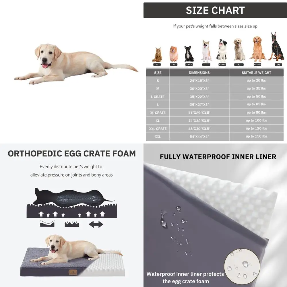 

Ортопедическая лежанка для собак, XL-размер, с съемным водонепроницаемым чехлом, подходит для животных весом до 44 фунтов (44 x 32 x 3,5 дюйма, серый)