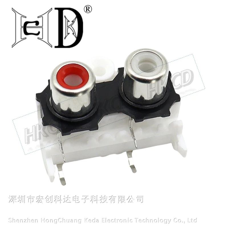 5PCS AV2-14 HKCD 4-Pin RCA Female Audio Jack Socket, Red & White 4-Port PCB Mount AV Connector