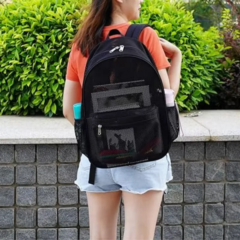 Mesh College Student Backpack Comfortable Shoulder Strap Fitness Bag High-Capacity See Through Wear-resistant for Outdoor Sports
