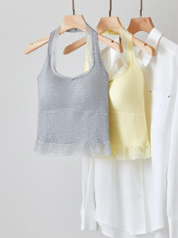 ey Lace ter Ne Brtte Women's Slim Fit Summer New Beautiful Vest Top Inner Wear Casual Commute Sle Pure Color