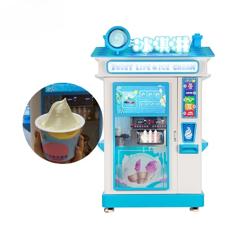 Commercial Full Automatic OEM Design Multi Flavor Ice Cream Vending Machine with 27 Inch Advertising Touch Screen