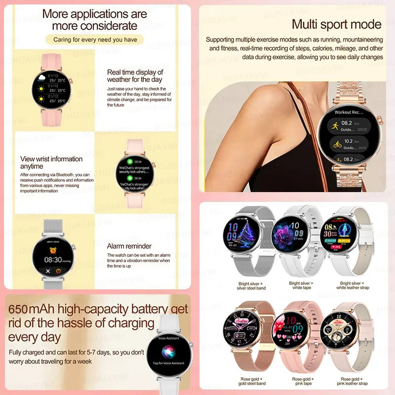New 1.27-inch Smart Watch for Women Health ECG Sport Lady Watch Full Touch Screen BT Call Custom dial Smartwatch For Women IOS