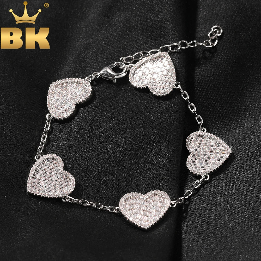 THE BLING KING Simple Baguettecz Heart Bracelet Iced Out Cubic Zirconia Charm Link Best Gift For Women Girl Hiphop Jewelry