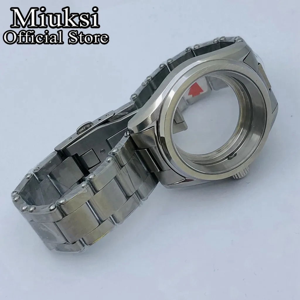 Miuksi 38mm silver solid stainless steel watch case sapphire glass fit NH35 NH36 NH34 NH38 NH70 NH72 ETA2824 PT5000 movement