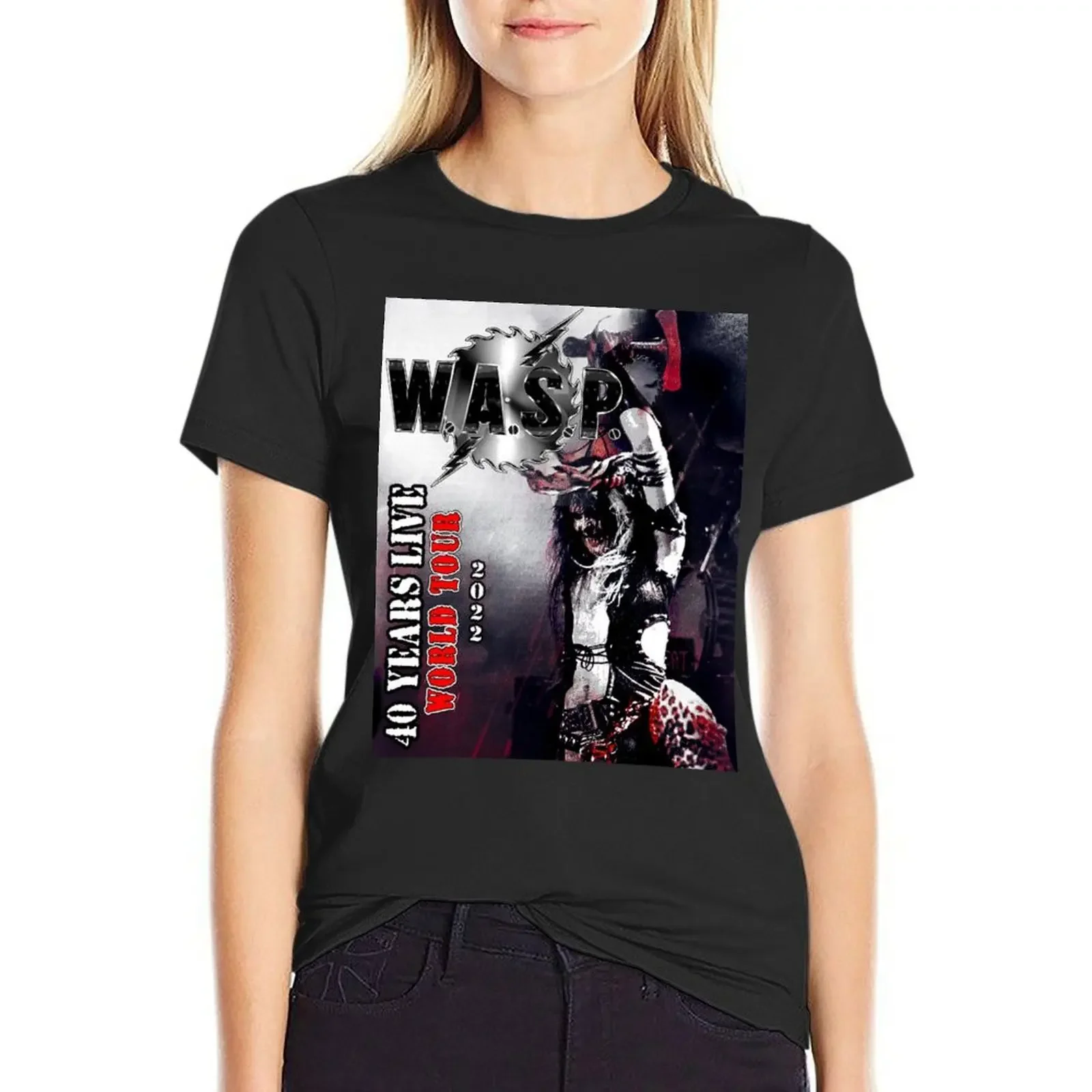 

wasp 40 years tour 2022 masokt T-Shirt funny blacks plain animal prinfor Women's tee shirt