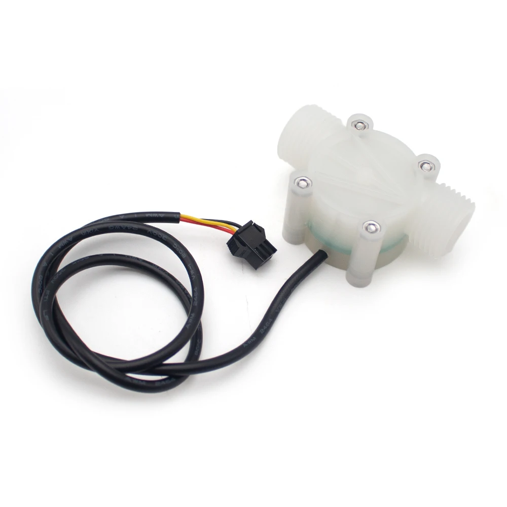 PVDF Water Flow Sensor Hall Effect Flowmeter, G1/2 Thread, 1-30L/min, Acid & Alkali Resistant