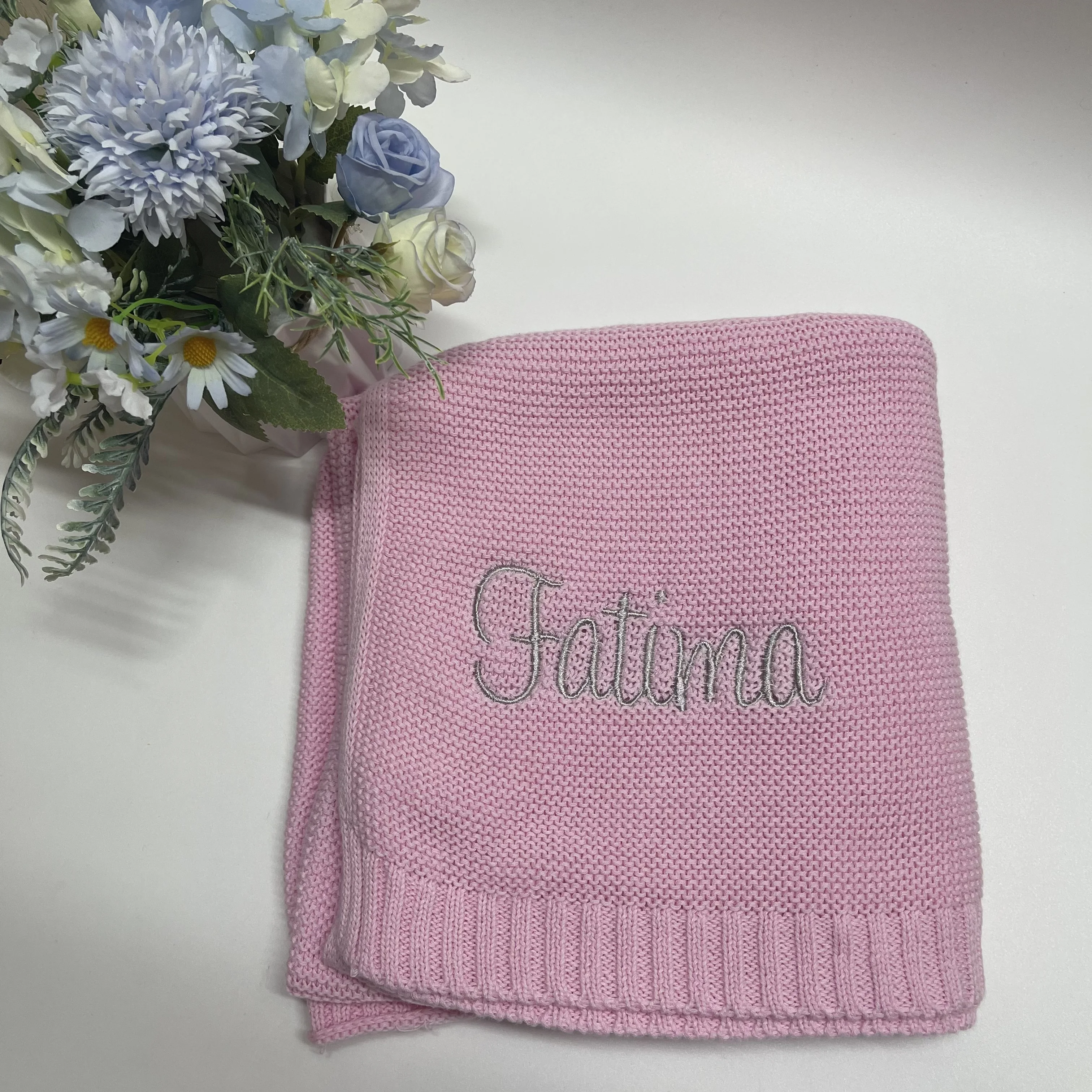 Embroidered Name Baby Blanket Personalized Soft Cotton Knitted Baby Blanket Customized Newborn Baby Shower Party Gift Blankets