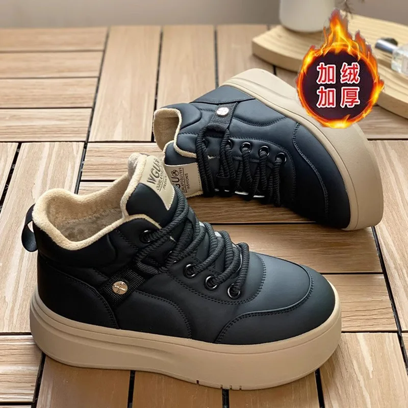 Women's Shoes 2025 New Autumn/Winter Versatile Short Boots with Velvet Cotton Shoes Leather Surface Snow Boots for Women
