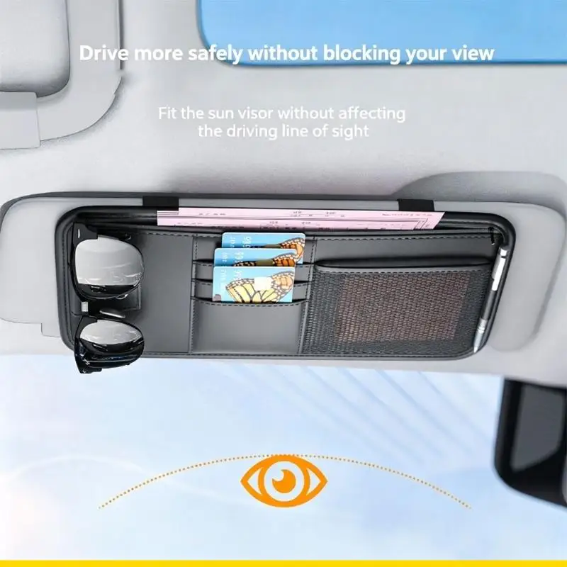 SZCH Multifunctional Auto Sunshade Retainer Accessory PU Eyeglasses Case And Document For Card Pen Glasses Receipt