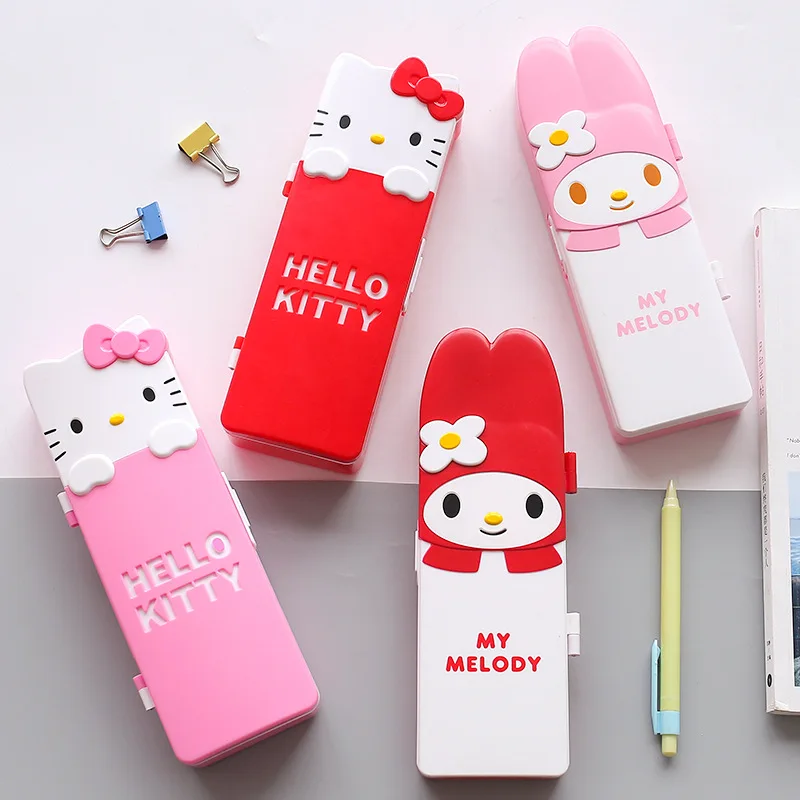 Hello Kitty Buckle Pencil Box Pen Case Cute My Melody Shaped Plastic Student Girl Cartoon Stationery Box