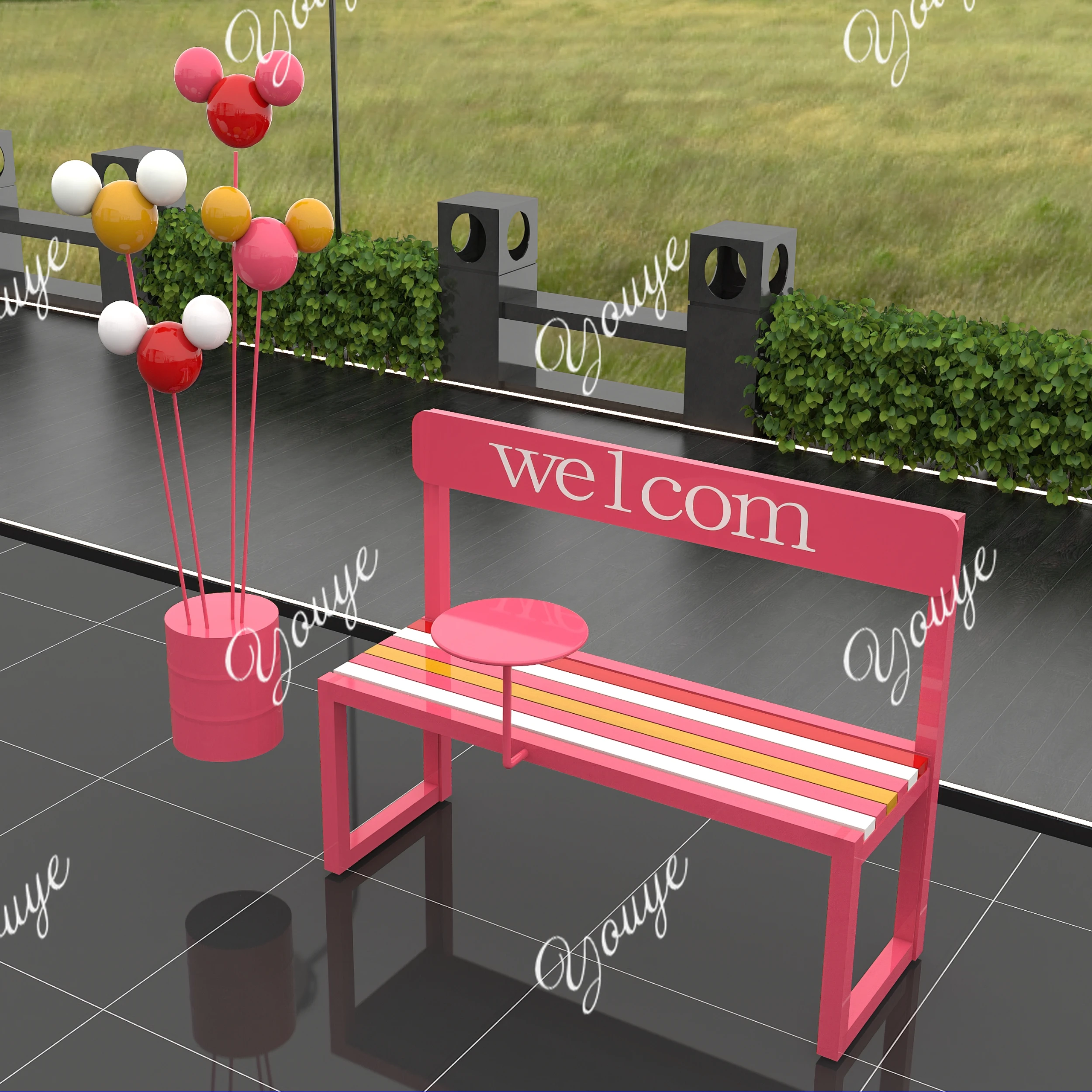 Outdoor, Bench Park Bench Milk Tea Coffee Shop Gym Rest Stool Mall Rainbow Seat