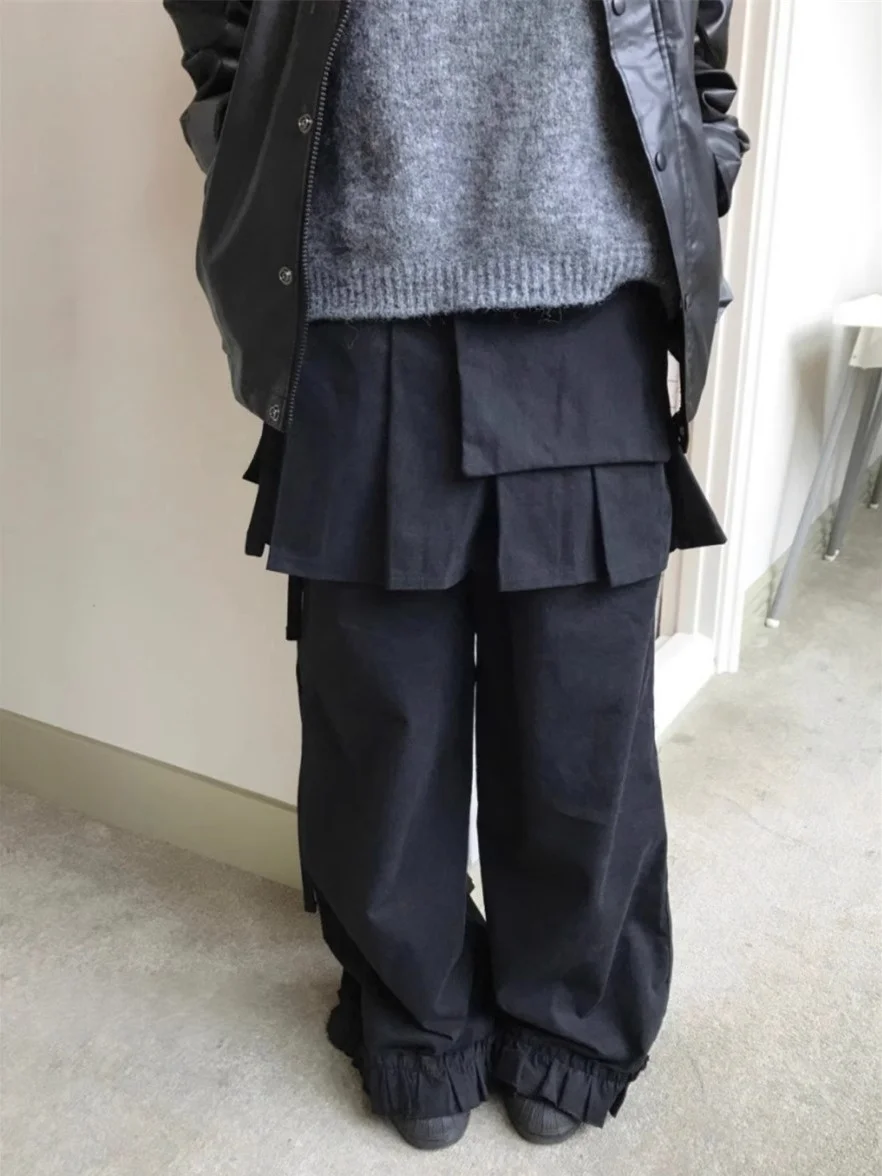 Único SEI Japonês Sle Heavy Industry Vintage Street Solto Renda Duas Peças Casual Saia Solta Calças Cintura Alta Elástico Wais...