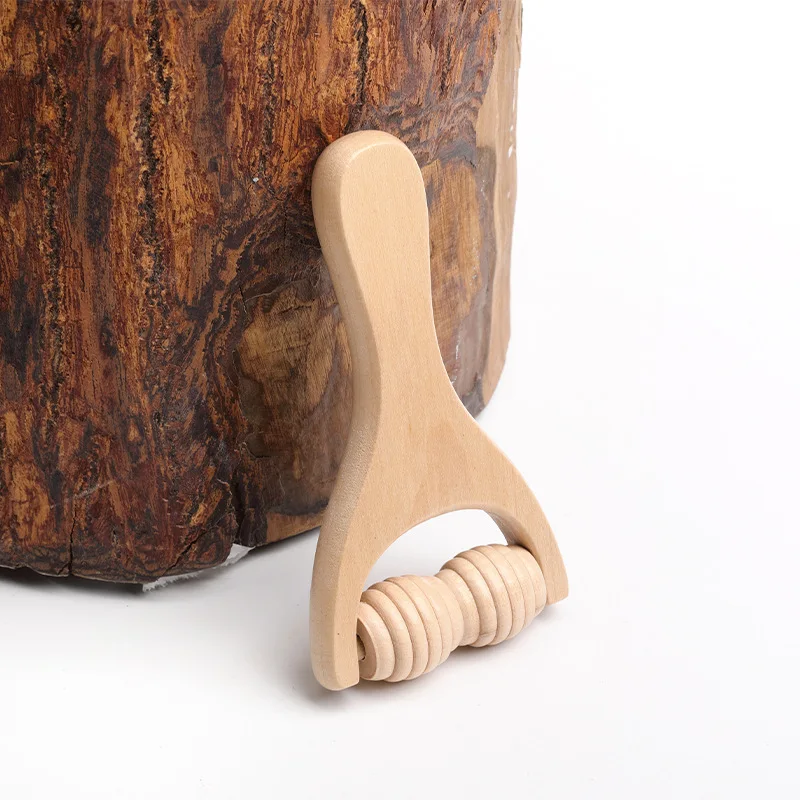 

Wooden Massager Bow-shaped Portable Handheld Shoulder Neck Head Meridian Brush Roller Massage Tool Double Wheel Design