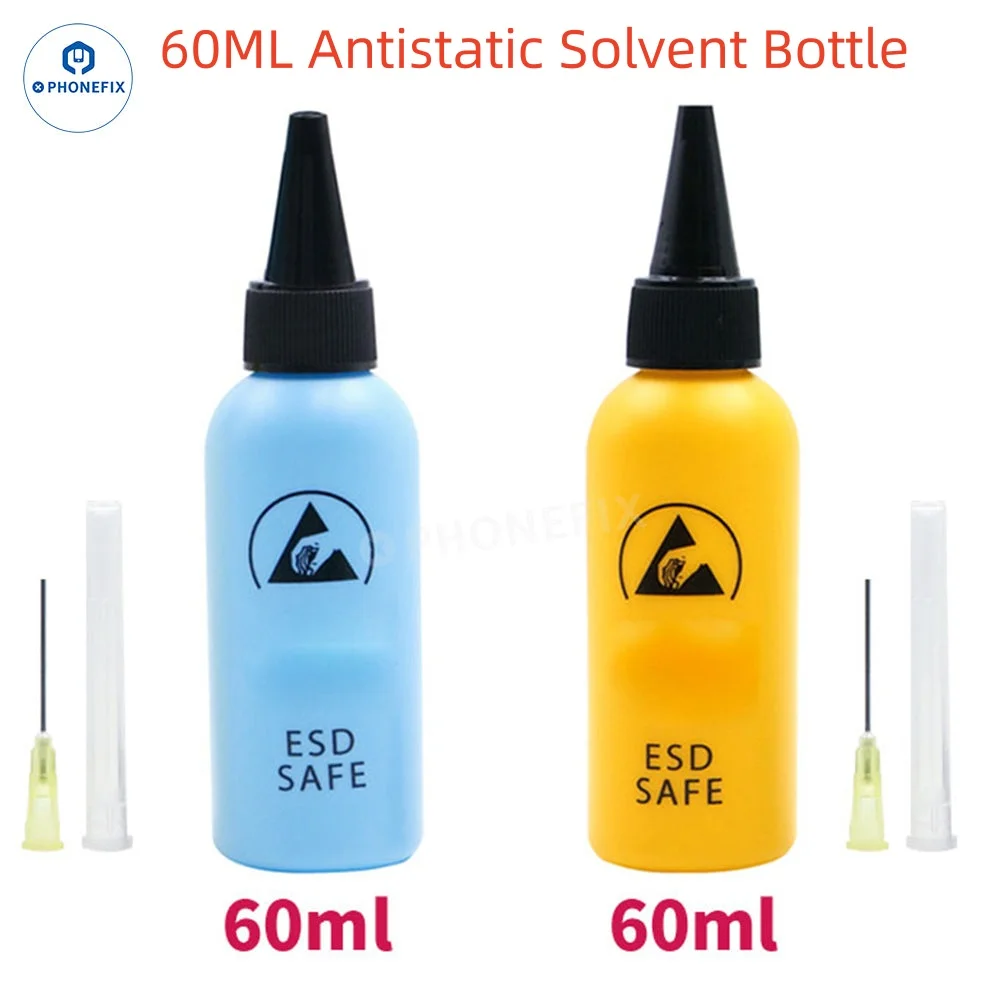 60ML Antistatic Solvent Bottle With Needle Tip Flux Dispenser for Phone Screen Frame Disassembly Glue Dissolve Removal Repair