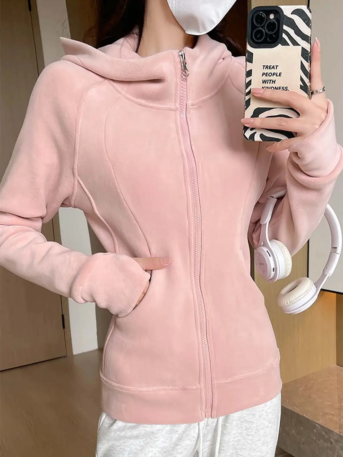 Chaqueta de Yoga de lana con cremallera completa para mujer, chaqueta atlética de manga larga para correr, chaqueta térmica para entrenamiento de Yoga con capucha