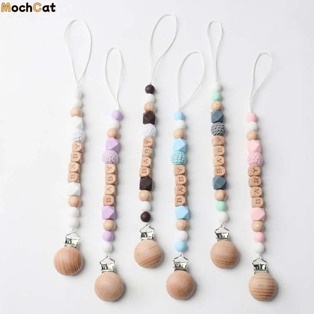 

Chain Gift Dummy Chain Holder With Beads Soother Chains Infant Nipple Clamp Beech Wood Pacifier Clips Baby Teething Toy