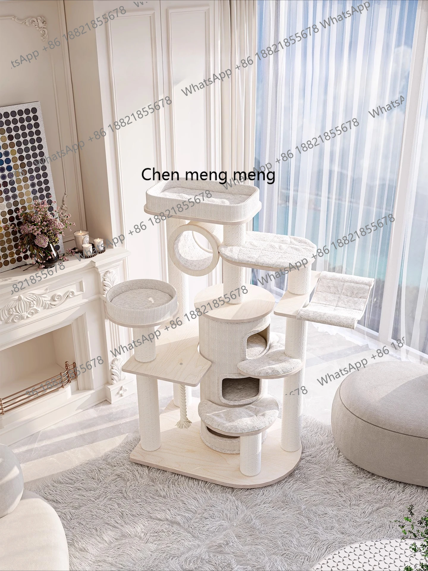 

cat climbing frame, nest and tree integration, super large solid wood multi-layer cat castle, wooden villa
