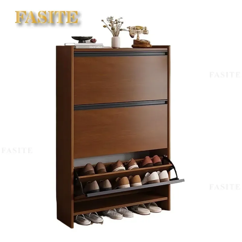For Solid Wood Tipping Bucket Shoe Cabinet Ultra-thin Entrance Storage Rack Small Narrow Indoor Door Corridor Household
