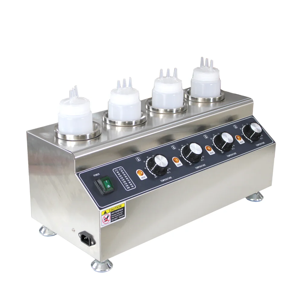 Commercial 4 bottles Topping Dispenser Melter Commercial Electric Bottles Sauce Warmer Hot Chocolate Cheese Jams Warming Machine