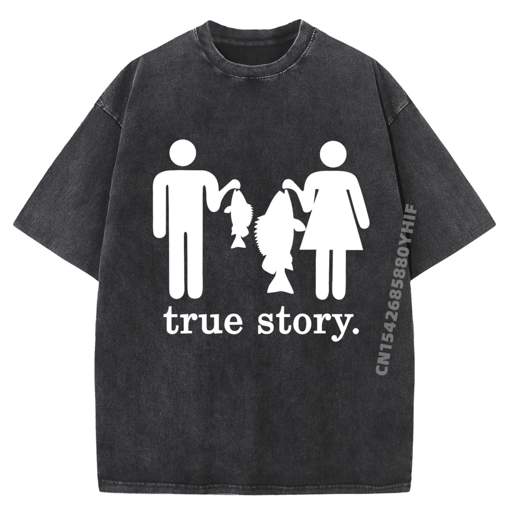 

Small Fish Big Fish Woman Men True Story Fishing Girl Boy Tee Cotton Graphic T Shirts Mens Fashion Washed Clothes