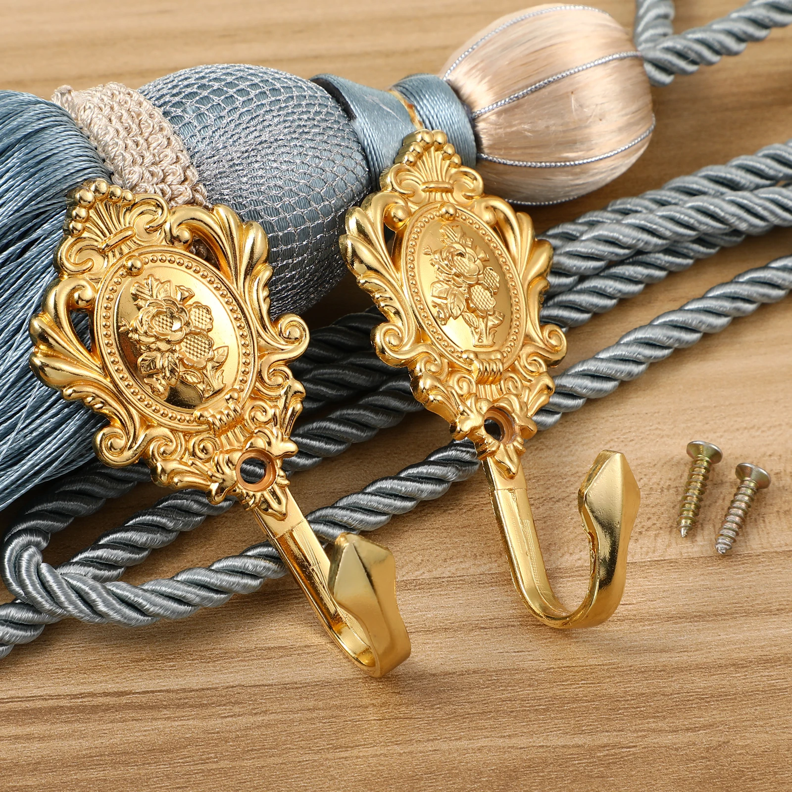 2 szt. Uchwyty do zasłon w stylu vintage z motywem róż, dekoracyjne mocowania do zasłon na ścianę, haczyki do wiązania, dekoracja wnętrz, stop.