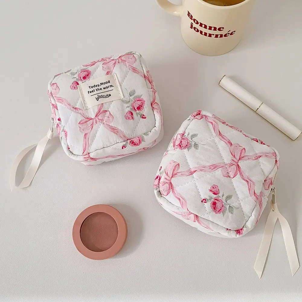 New Multifunctional Coin Purse Large Capacity Flower Sanitary Napkin Storage Bags Bow Makeup Bag Gift