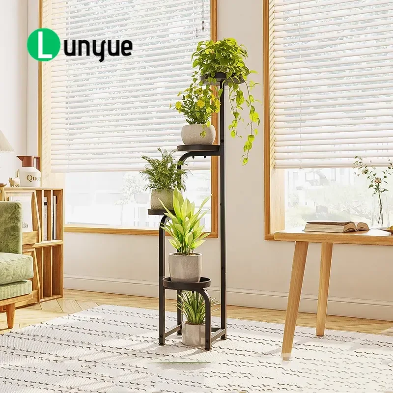 Heavy Duty 4 Tier Wrought Iron Floor to Ceiling Plant Stand Corner Metal Flower Pot Shelf Bracket for Indoor Outdoor Home