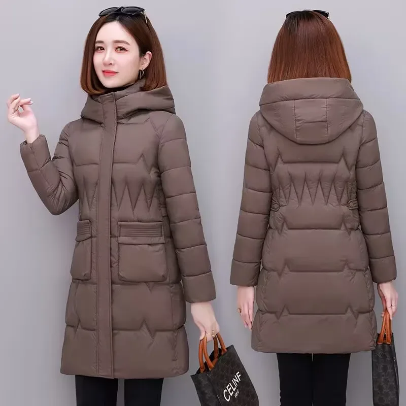 

Mid-Length Slim Slimming Hooded Down Cotton-padded Jacket Women's Overcoat Lightweight Warm Jacket Autumn Winter New Cotton Coat