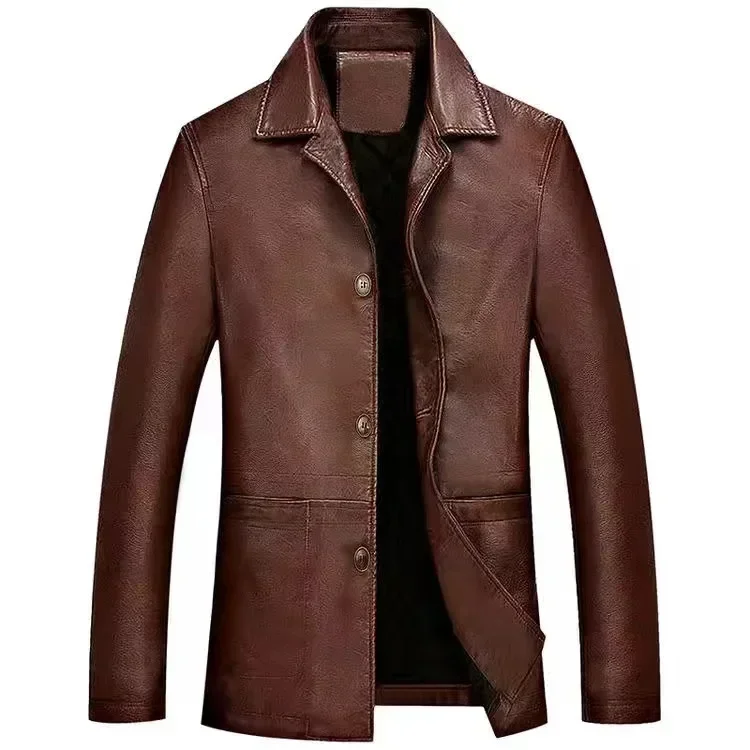 

2026 Men's Soft PU Leather Jackets Business Office Coats Breathable Solid Male Faux Leather Jackets Warm Outerwear Plus Size 7XL