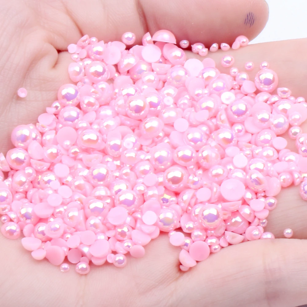 Light Pink AB Half Round Pearls 2-12mm And Mixed Sizes Imitation Flatback Glue On Resin Beads DIY Craft Embellishment