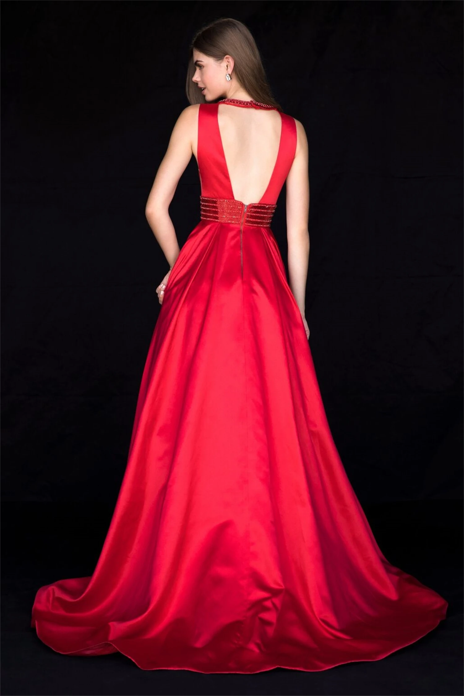 Lucy Satin Long Dresses for Wedding Party Dresses Woman Sleeveless Elegant Evening Dress for Women 2023 Line A Red Ball Gown