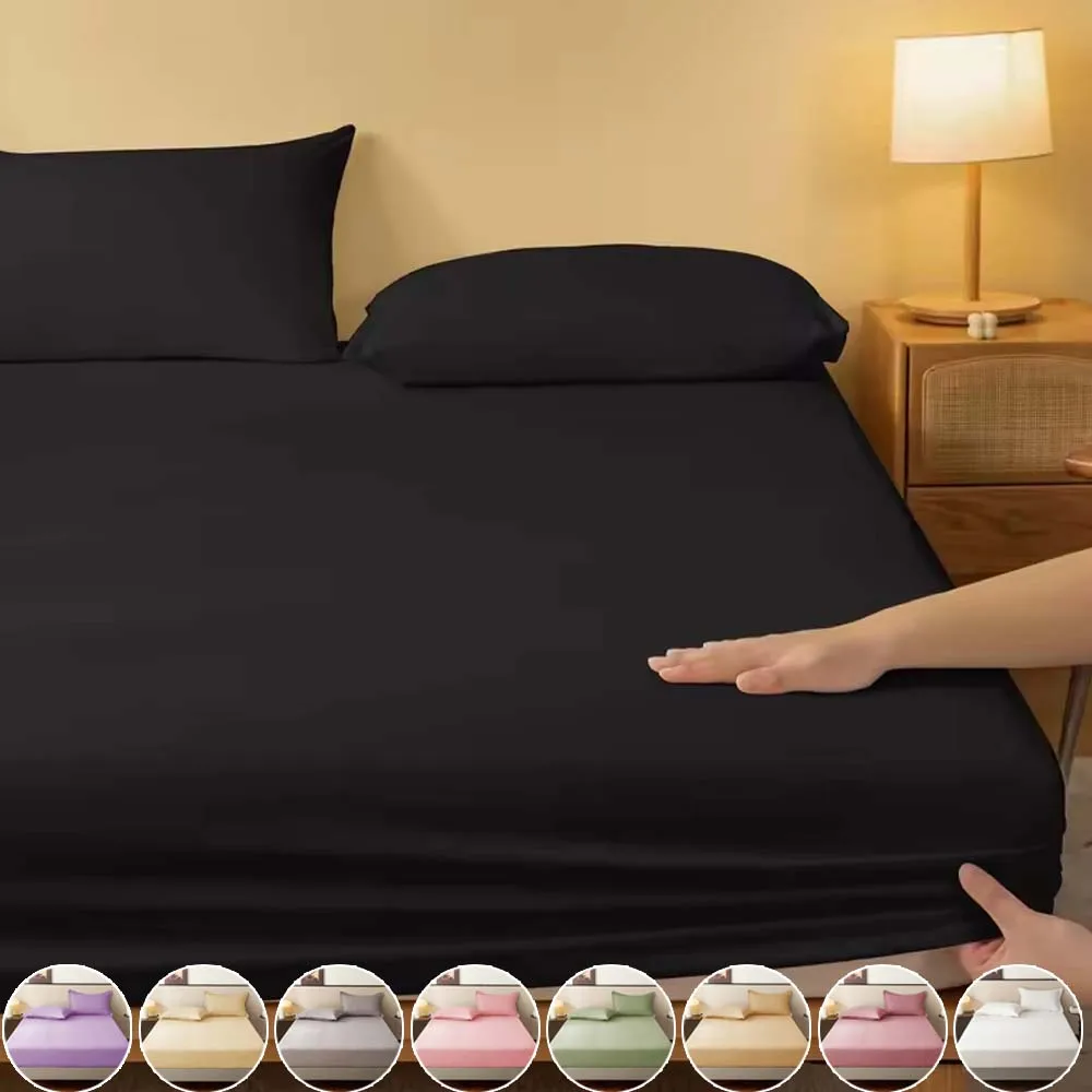 

Solid Color Mattress Cover Soft Bed Cover Protector Breathable Fitted Sheet for Single Double King Full Size Bedroom Home Decor