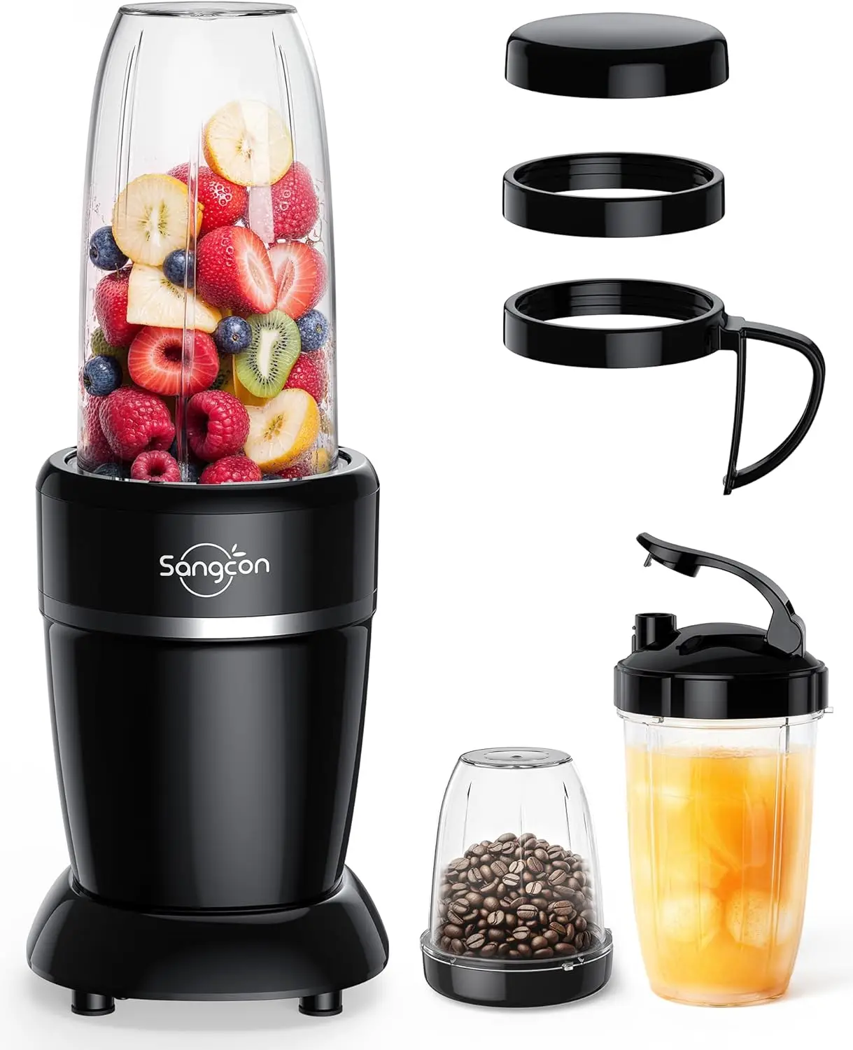 

Bundled 1000W Blender for Smoothies, Blender for Kitchen Smoothie Blender with (3) Cups (2) Spout-Lids (1) Storage-Lid (1) To-Go