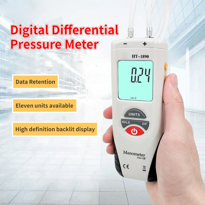 HT-1891 Digital Vacuum Pressure Gauge Meter Differential Gas 80mm HT-1890