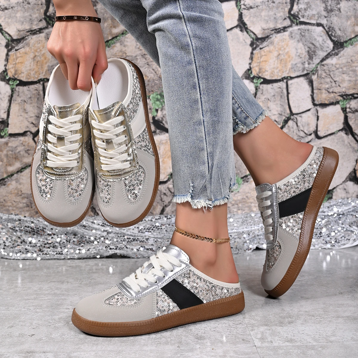 Spring and Autumn Elegant Round Head Lace Up Sexy Flat Casual Slippers, Fashionable Best Selling New Comfortable Women's Shoes