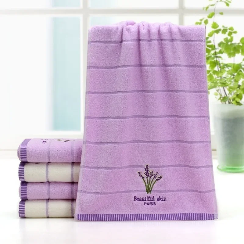 2PCS 35*75cm Aromatherapy Soft Bath Towel Cotton Embroidery Lavender Towel Set Cotton Hand Face Towel Sheet Set