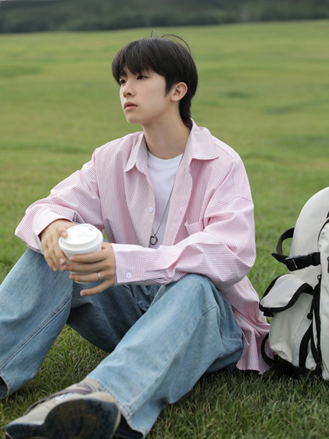 

y Японский Sle Striped Long Sve irt Мужская свободная универсальная молодежная верхняя одежда Irt Дышащая влажная вик...