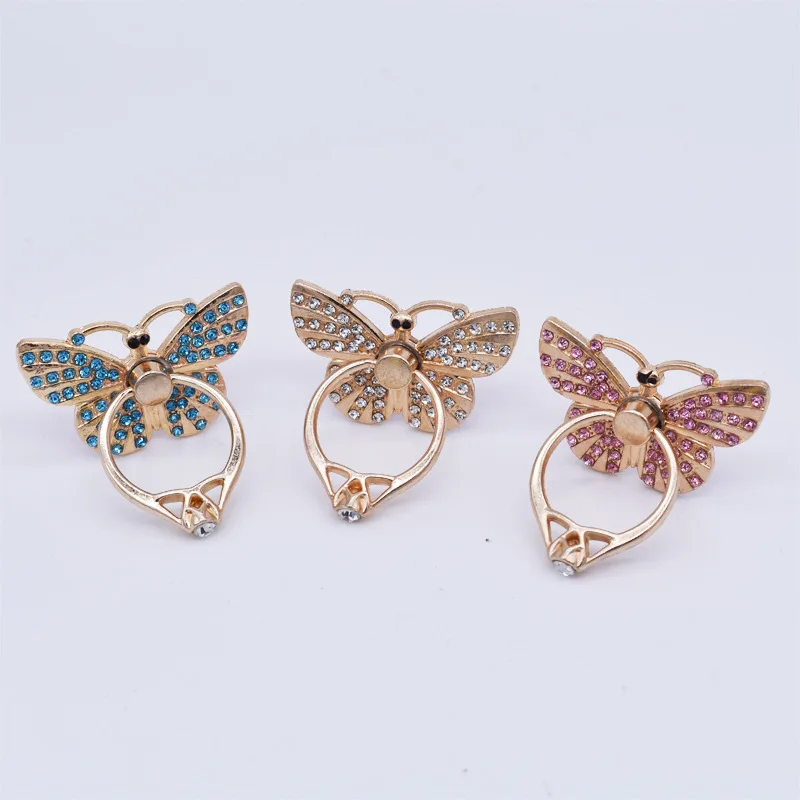 Butterfly Bracket Female Models Rhinestone Ring Buckle with Diamond Metal Ring Bracket Mobile Phone Holders