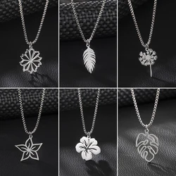Dainty Daisy Lily Flower Necklace Women Bohemia Monstera Palm Tree Pendants Necklaces Sweater Chain Jewelry Accesorios Mujer