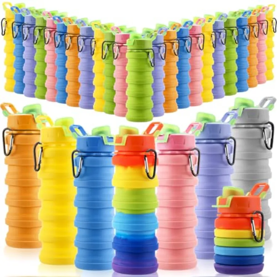 Pack Collapsible Water Bottles Bulk Foldable Water Bottles 17oz Silicone Portable Leak Proof Reusable Sports with Clip for Trav