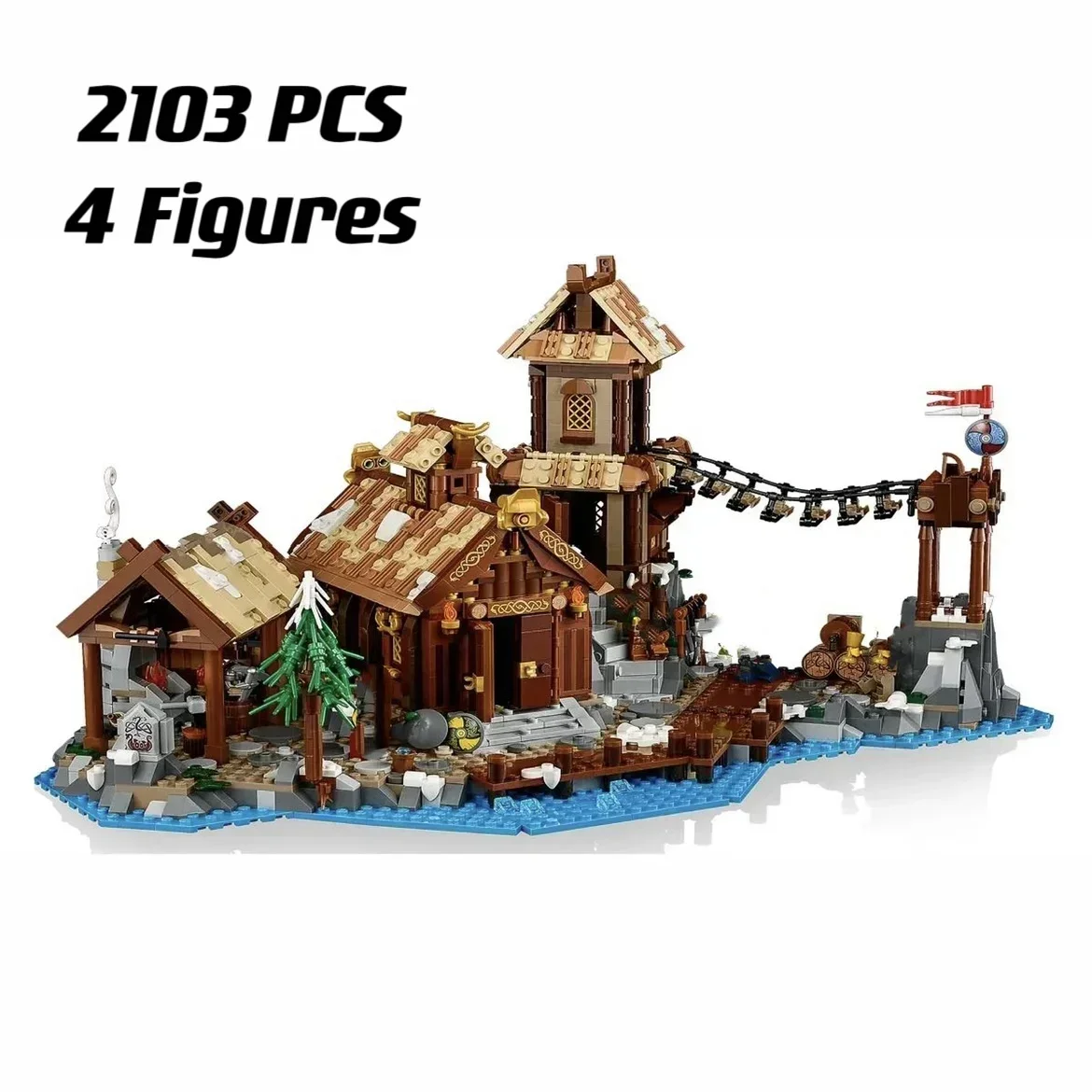 MINISO Disney NEW 21343 Ideas Viking Village Building Blocks Medieval blacksmith House Architecture Model Toy for Children Gift