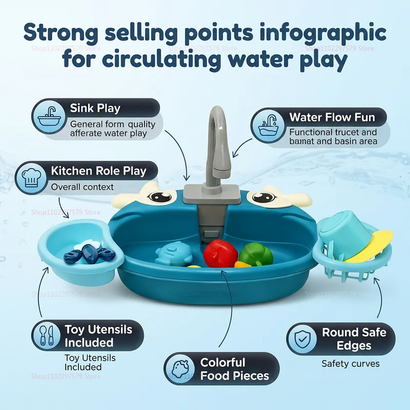 Kids Electric Play Sink Toy With Circulating Water Faucet Pretend Kitchen Water Play Set Educational Sensory Toys For Boys Girls view 2