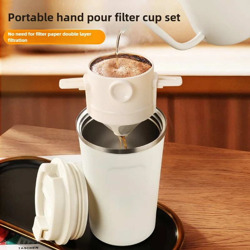 Collapsible Stainless Steel Travel Mug with Portable Pour Over Coffee Maker Reusable Filter for Camping Hiking Outdoor Sports