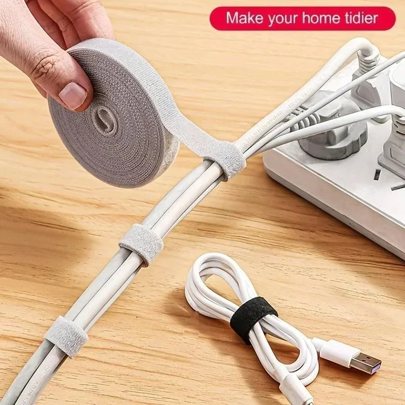 1PC 1/5M Reusable Hook and Loop Cable Strap Roll, Adjustable Cord Ties for Wires, Chargers, Desk and Home Organization