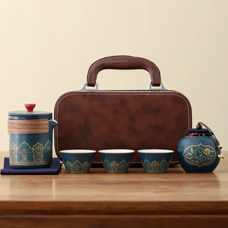 Travel Kung Fu Tea Pot Set Outdoor Portable Ceramic Quick Guest Tea Set Office Teapot and Cup Set Light Luxury Friend Best Gifts