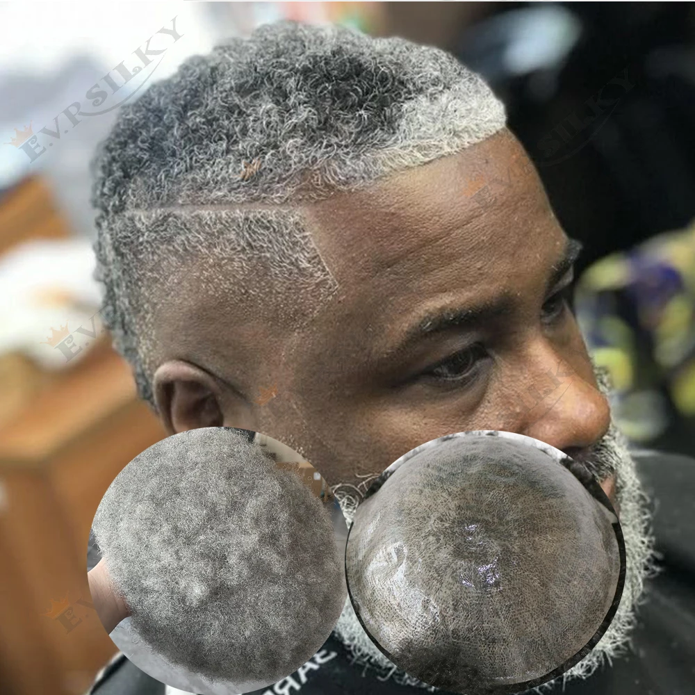 دائم شعري طبيعي 6 مللي متر الأفرو ضيق مجعد رمادي أسود 1B80 1B40 رجل الشعر المستعار 100% باروكة من شعر طبيعي كامل الجلد بولي Weave نسج الاصطناعية